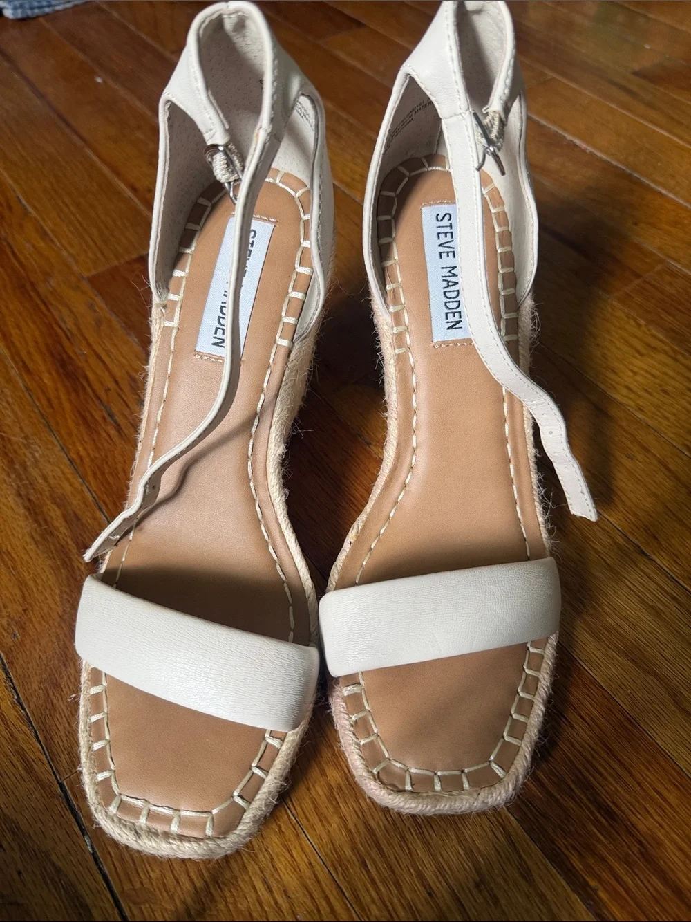 Steve Madden White Leather Espadrille Ankle-Strap Sandals